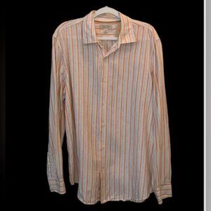 Banana Republic Men’s XL 100% Linen sherbet striped shirt